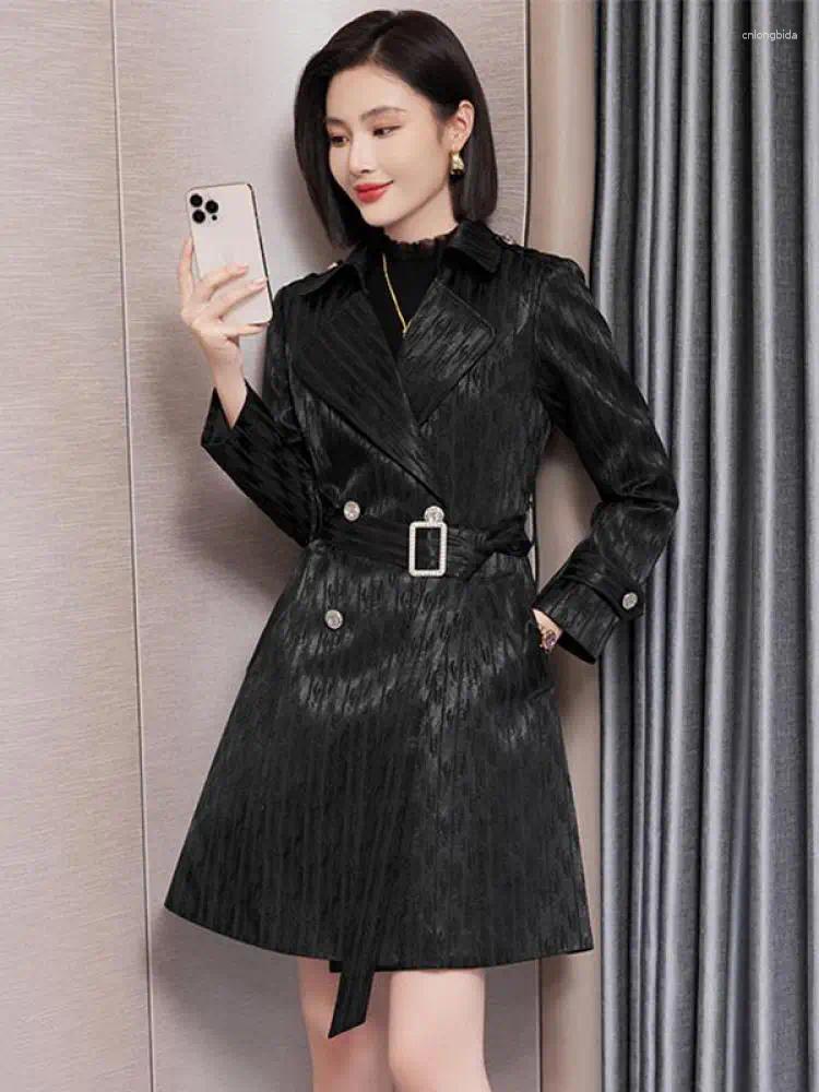 Womens Trench Coats Autumn Winter Vintage Black Elegant Double Breasted Coat Women Beige Long Sleeved Windbreaker Jacket 2025 Fashion Y2k