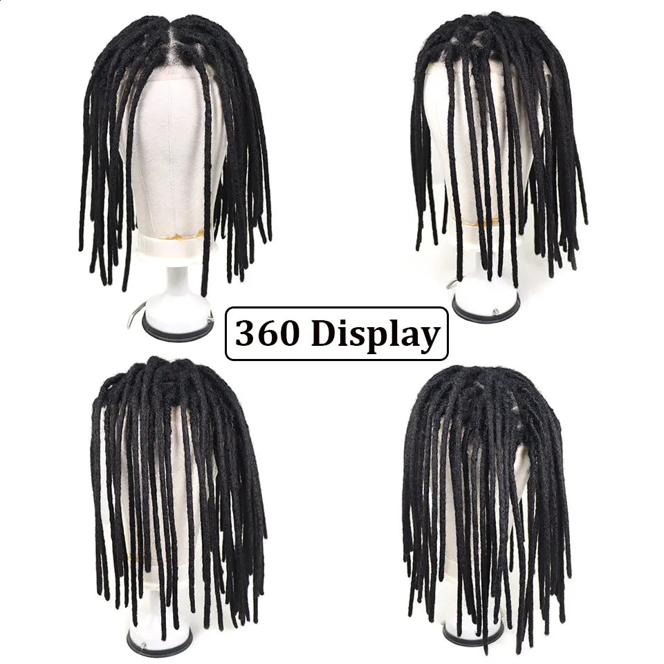 8x10Inch Handmade Dreadlock Full Lace Wig Human Hair Men Toupee #1B Afro Kinky Straight Locs Hair Braided Wig Dreadlocks Wig 250120