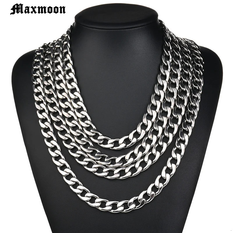 Men Simple 311mm Stainless Steel Cuban Link Chain Necklaces for Male Jewelry Solid Gold Black Tone Gifts Miami Curb 250114