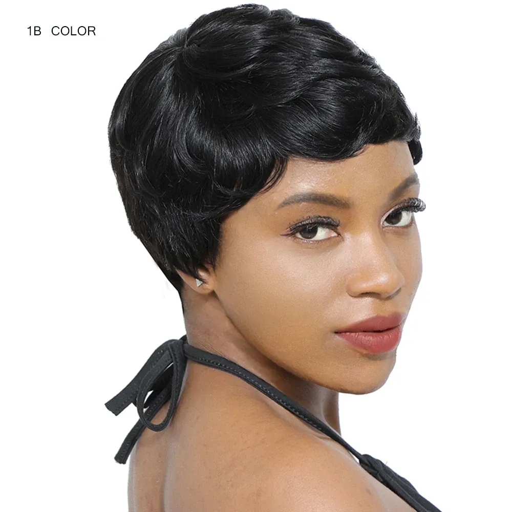 Wave None Lace Black Women's Brazilian Straight Hair No Glue Closure Wig 100% Human Heat Resistant e curly Wigs Short Bob Dailly