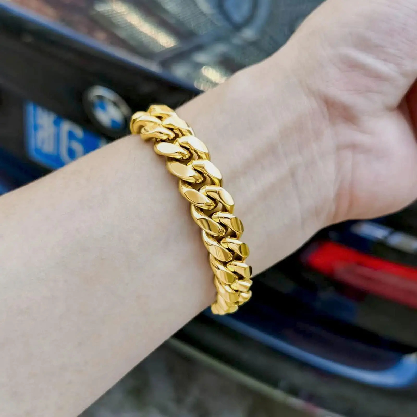 Men Stainless Steel Bracelet 6-14mm 18 K Gold Plated Miami Cuban Link Charm Bracelet For Men Pulsera Acero Inoxidable 250115
