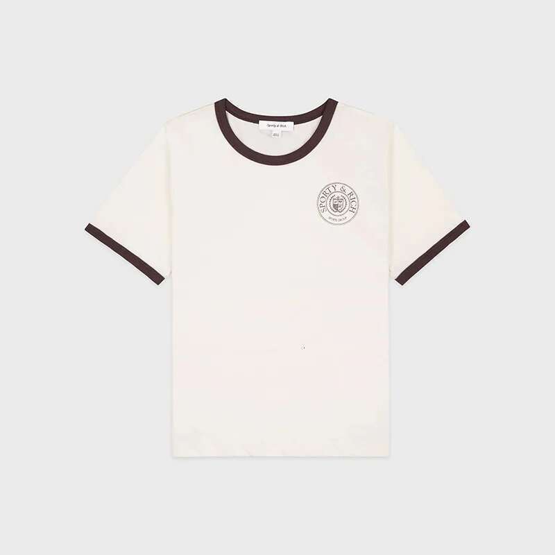 Spring And Summer New North American Niche Sporty&Rich Letter Printed Cuffs Contrasting Cotton Women's Short Sleeved T-Shirt