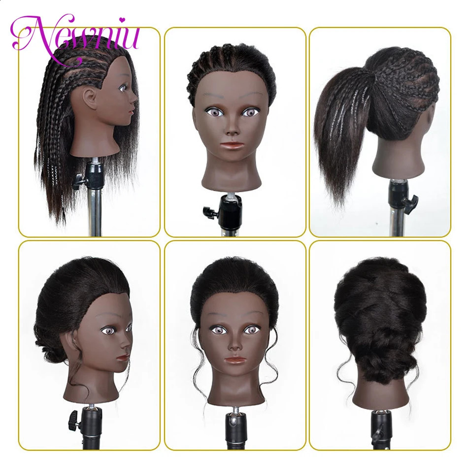 Afro Mannequin Heads With Hair With Adjustable Tripod Hairdressing Dolls Training Head For Practice Styling Braiding 250114