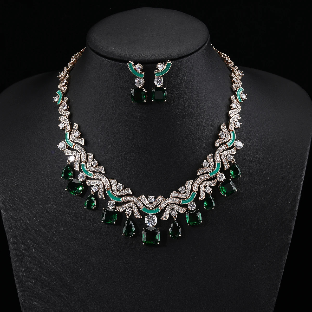 Cubic Zirconia Colors White Green Earrings Necklace Jewelry Sets for Women Bridal Wedding Costume Accessories CN1090 250118