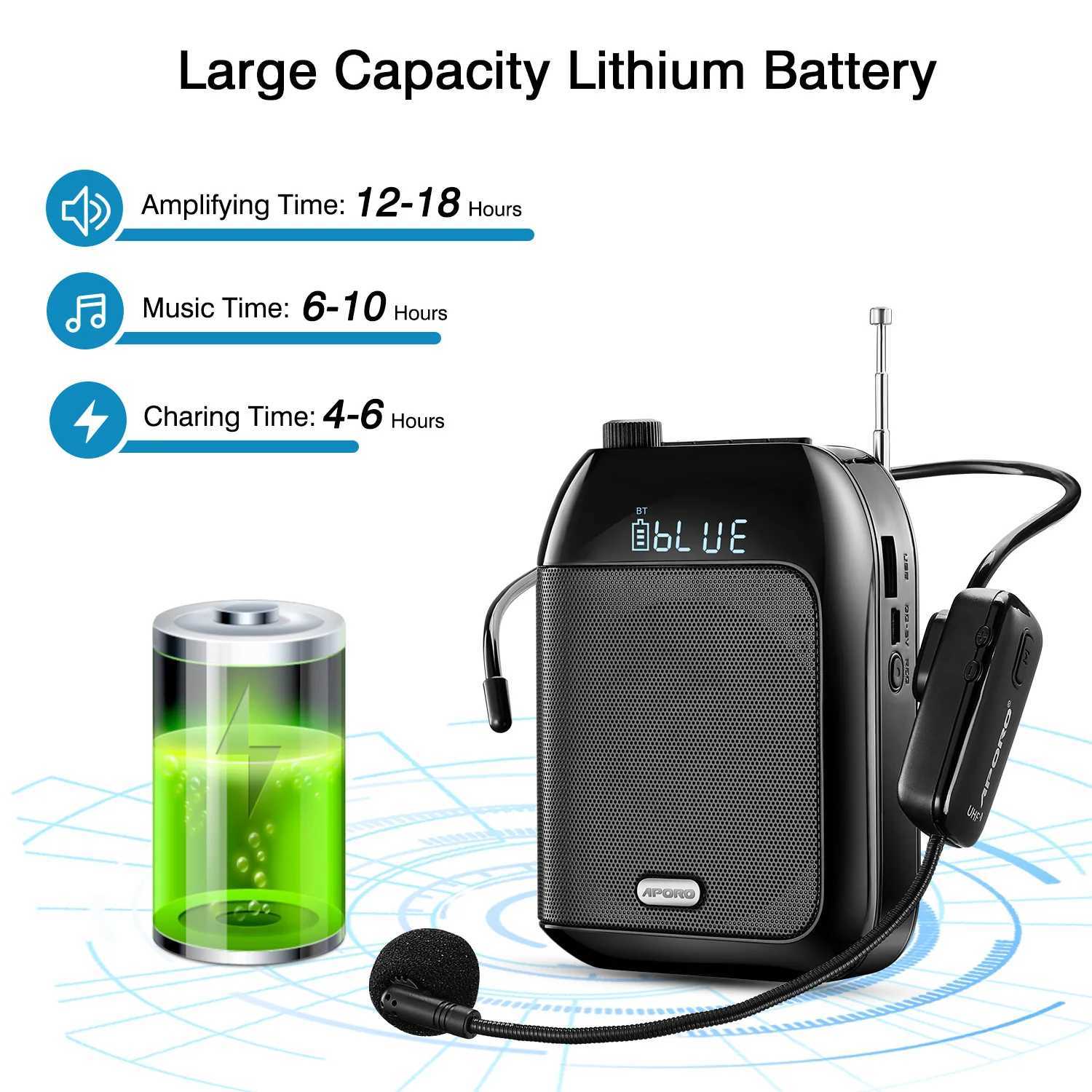 Loudspeaker box APORO T9 Megaphone Portable UHF Wireless Speaker 15W Cordless Vo Amplifier Loudspeaker 7.4V Lautspre FM Ra Z241128