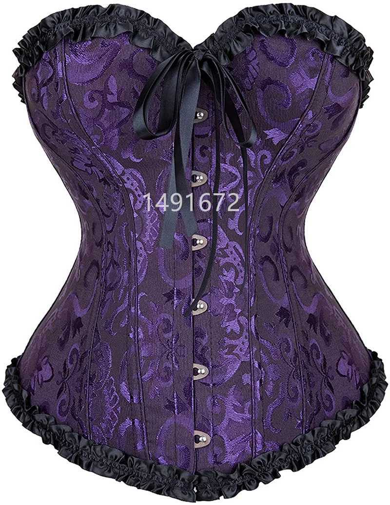Sapubonva Corset Sexy Womens Plus Size Corsets and Bustiers Overbust Floral Gothic Brocade Corselet Clothing Top White Black W250120
