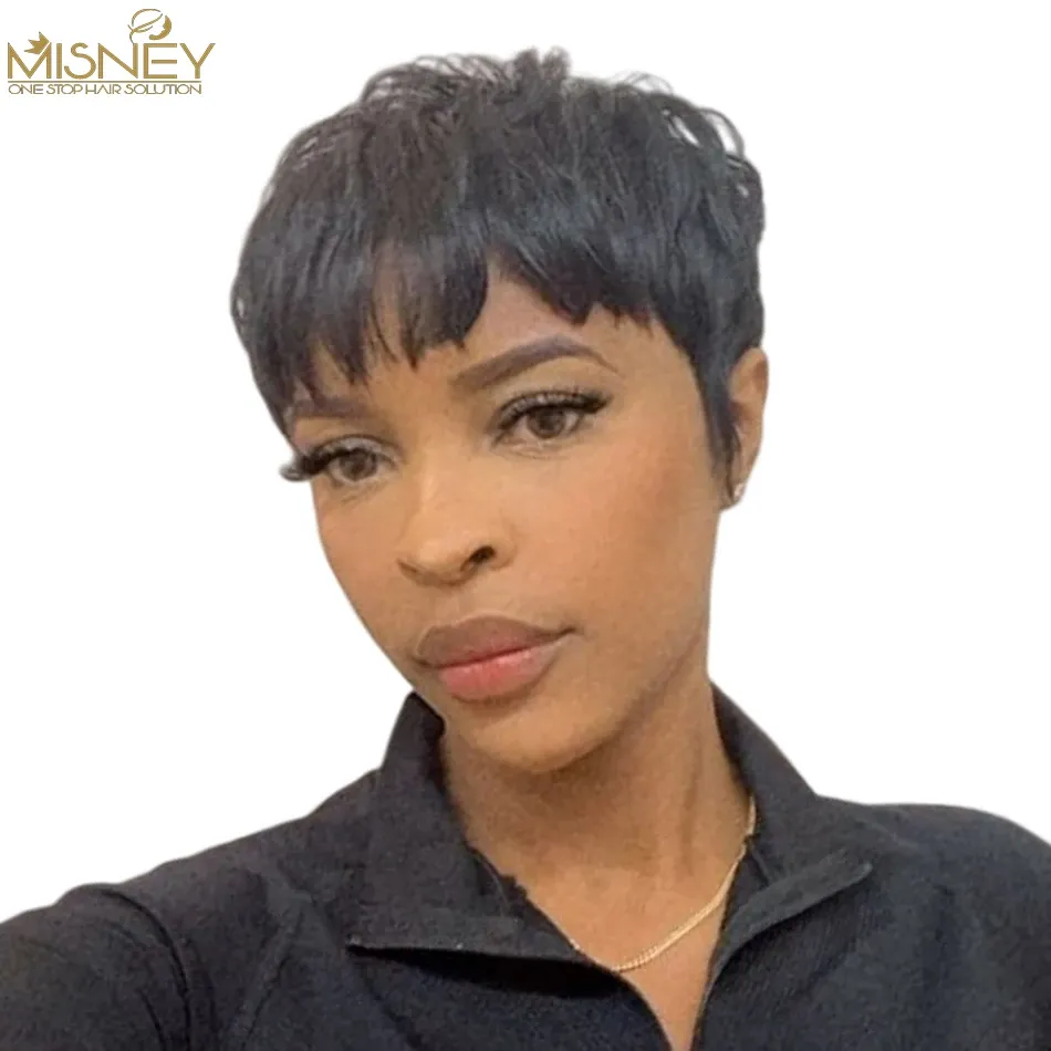 Wave None Lace Black Women's Brazilian Straight Hair No Glue Closure Wig 100% Human Heat Resistant e curly Wigs Short Bob Dailly