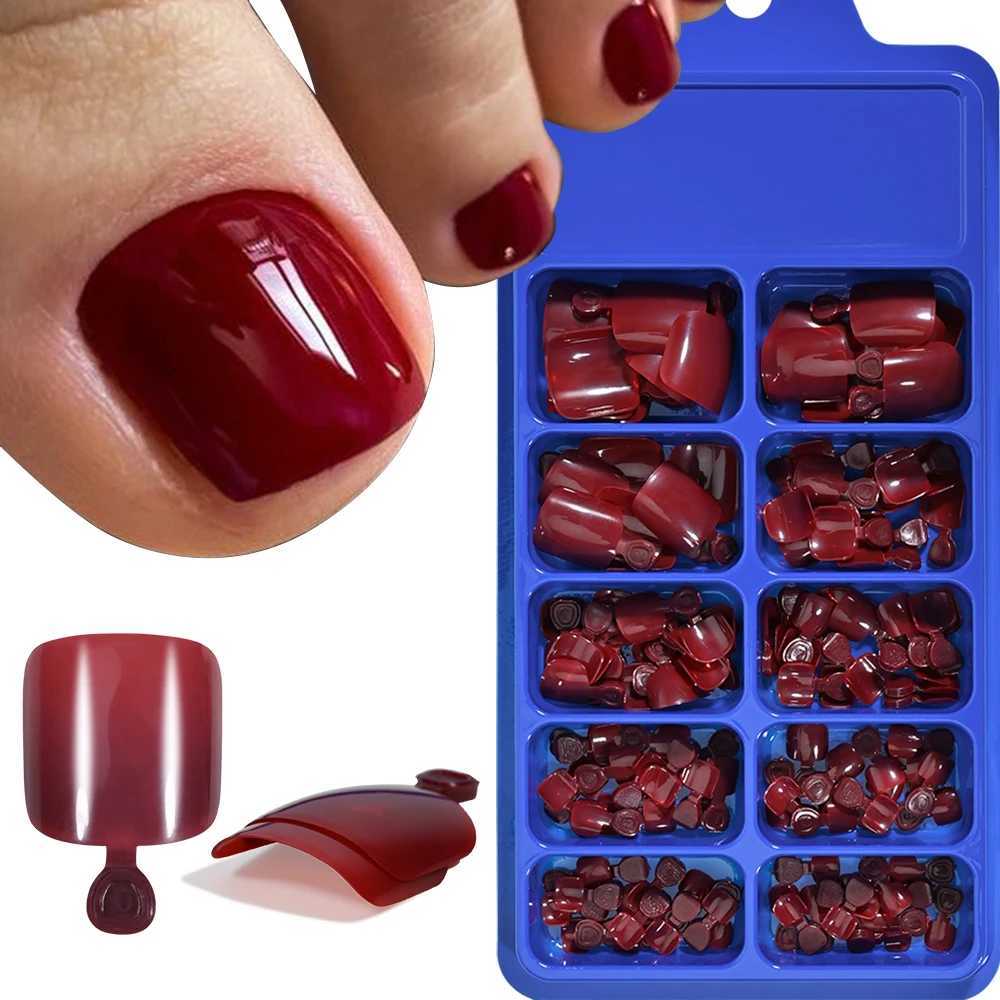 100 pieces/box of short square fake toys solid color acrylic foot nails artistic tips full cover toys pressure machines on toe extension toolsW250120