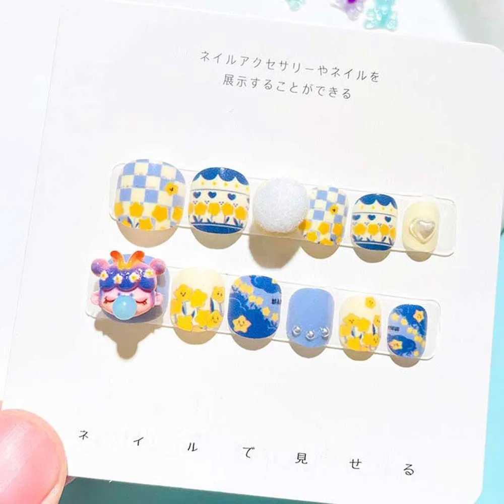 Little Girls old False Nails Full Cover Nail Art Tips Short Square Shaped s Cartoon Fake Nails Candy ColorW250120