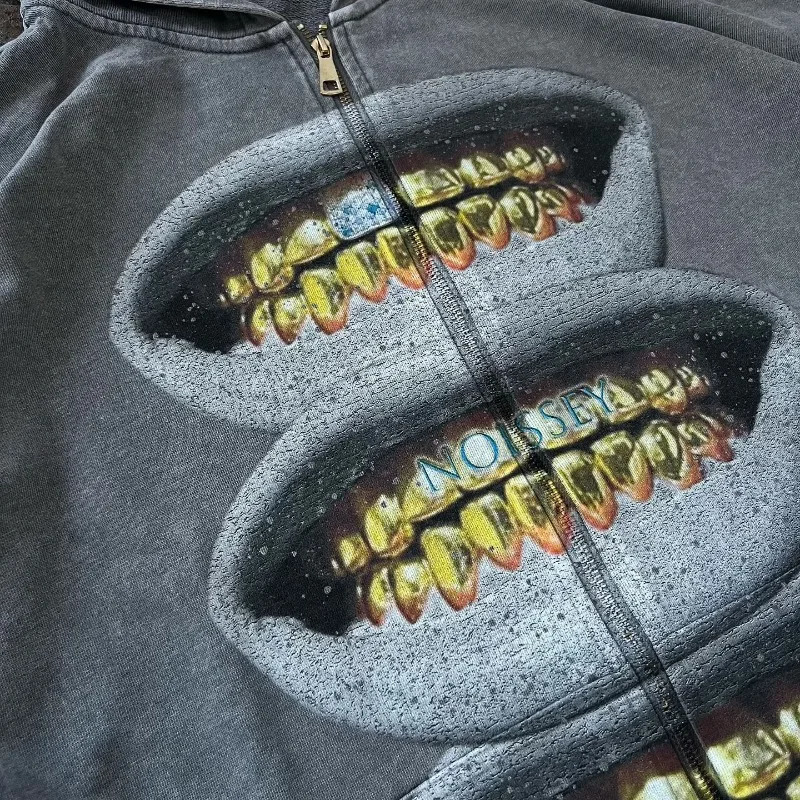 Y2K zip up Hoodie vintage 2000s print pattern Harajuku Hip Hop streetwear Casual Sweatshirt Hip Hop Goth Fashion Streetwear top 250113