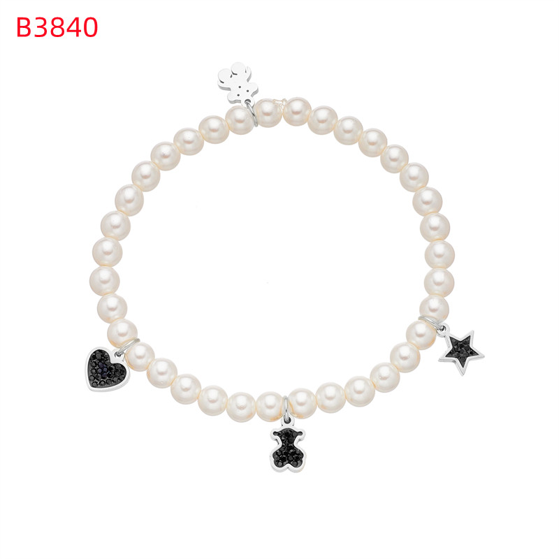 Fashion Women Men Silver Gold Stainless Steel Bear Hollow White Pearl Bead Chain Bracelets Jewelry Pulsera A Gift