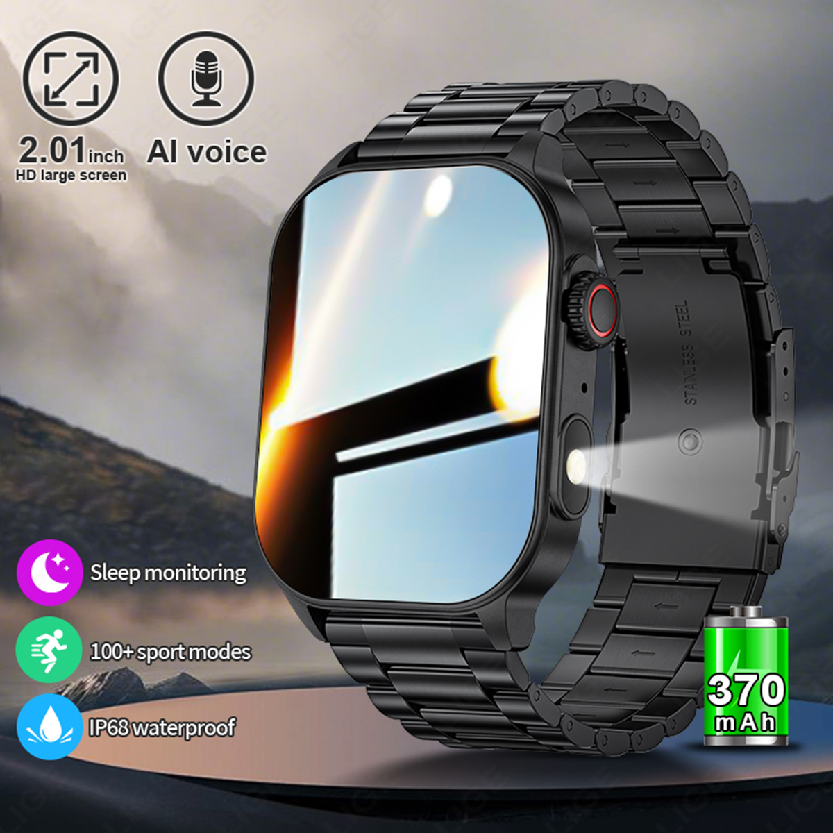 LIGE's latest Bluetooth smartwatch sports meter step multi-functional watch lift screen light sleep monitoring music control Bluetooth call