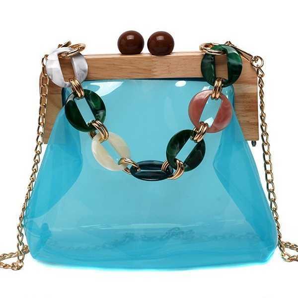Transparent Beach Bag for Women | 2024 hot Chain Crossbody & Handheld, Versatile, Clip Closure