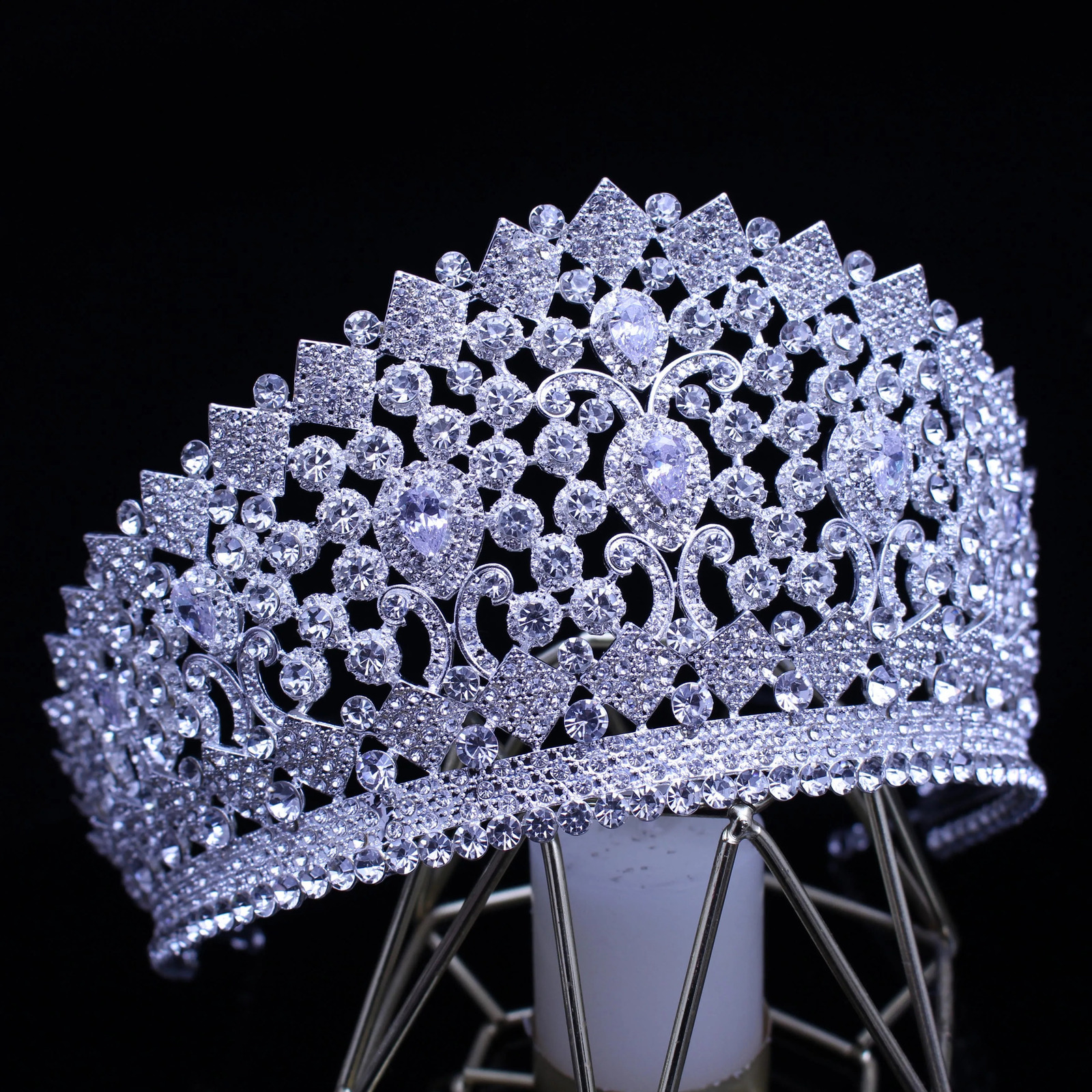 High quality glittering crystal silver crown European and American bride womens big crown headdress wedding dress headdr 250117