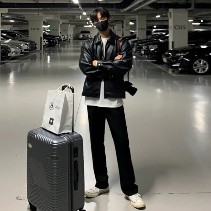 IEFB Korean Chic Double Zipper Mens PU Leather Jacket Black Simple Trendy Lapel Autumn Black Coats Chic Casual 9A1175 250109