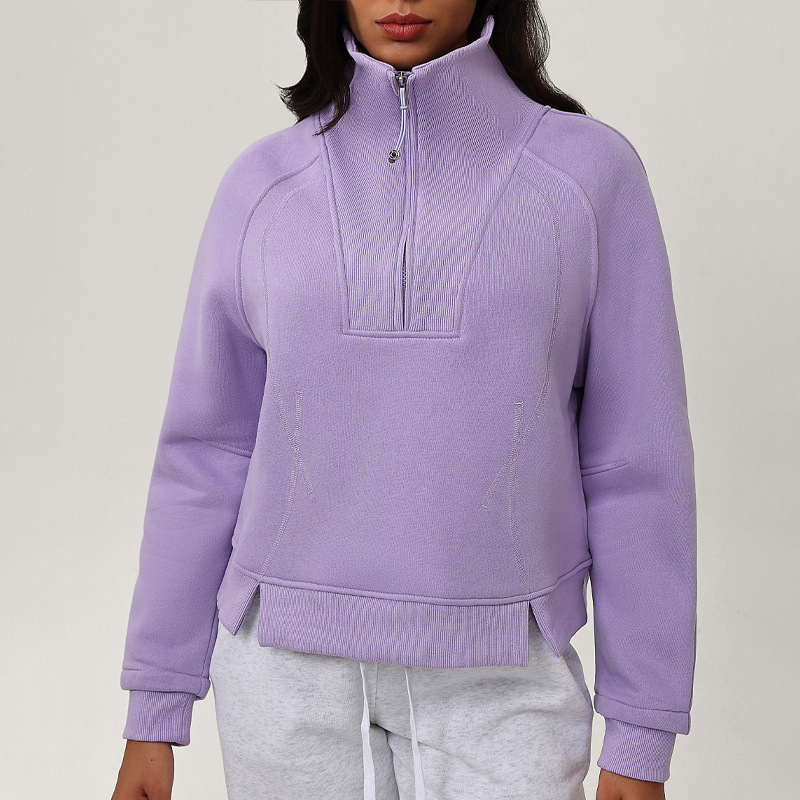 Loose women's versatile fashion plus size brushed semi zipper chimney collar high-end hoodie autumn and winter thick cross sports casual