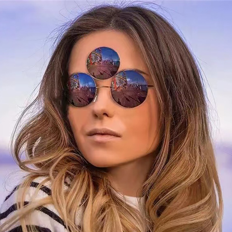 fashion Funny Sunglasses Hip Hop Street Photography Punk Three Circle Conjoined Glasses