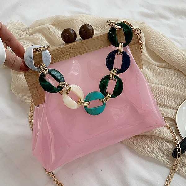 Transparent Beach Bag for Women | 2024 hot Chain Crossbody & Handheld, Versatile, Clip Closure