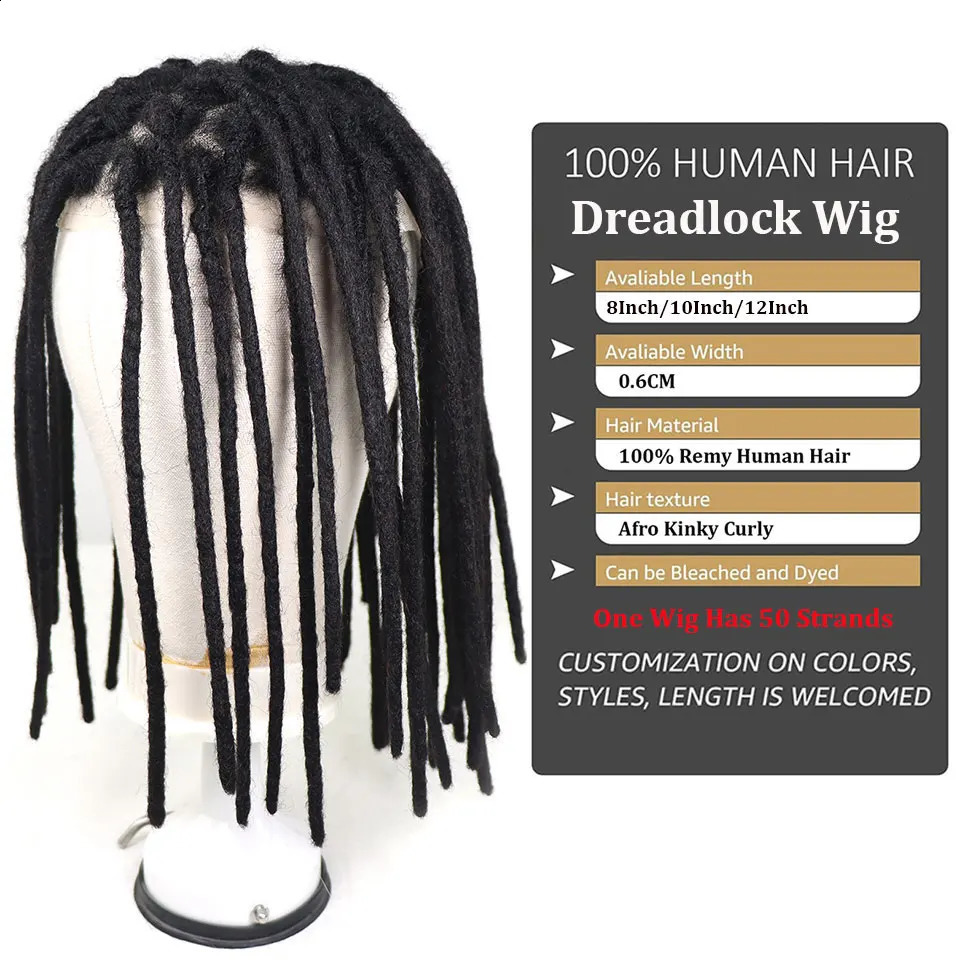 8x10Inch Handmade Dreadlock Full Lace Wig Human Hair Men Toupee #1B Afro Kinky Straight Locs Hair Braided Wig Dreadlocks Wig 250120