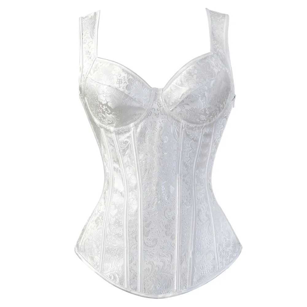Sexy womens tight corset with shoulder straps plus size lace floral Gothic corset Brocade retro medieval full tank top W250120