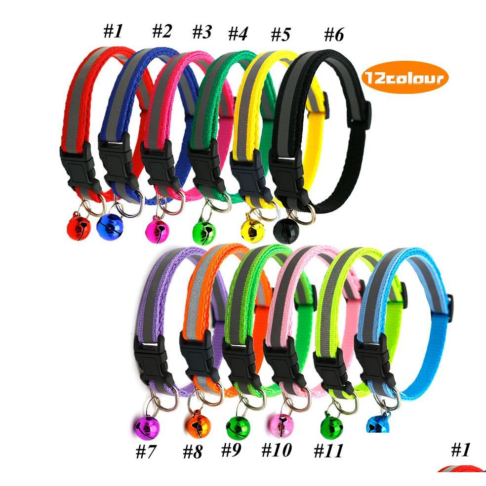 Collars Pet Collar Reflective Pets Bell 12 Color Puppy Adjustable Size Suitable For Cats And Small Dogs Supplies High Quality Drop De Dhcuv