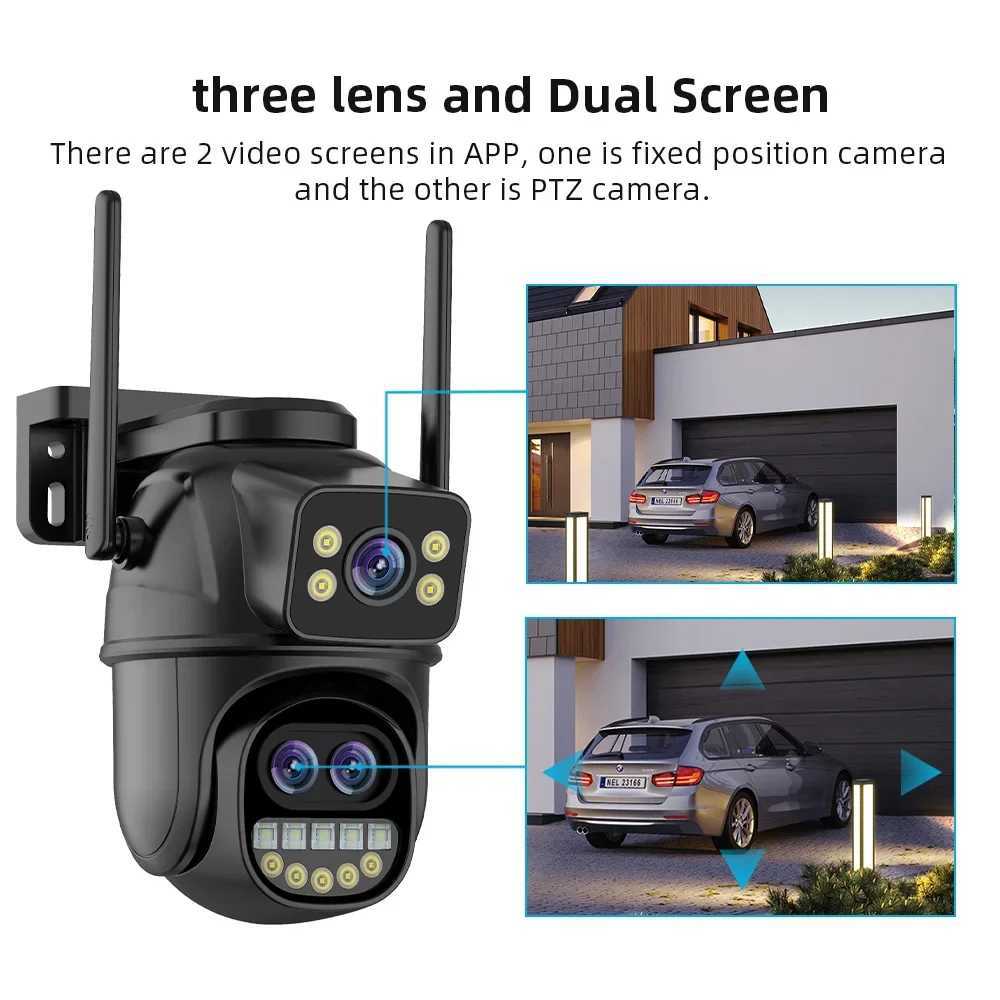 6K 12MP ICSEE Wifi Security Camera 3 Lens Dual Sn 8X Zo Outdoor Waterproof Color Night Vision IP66 Surveillance Camera Z250120