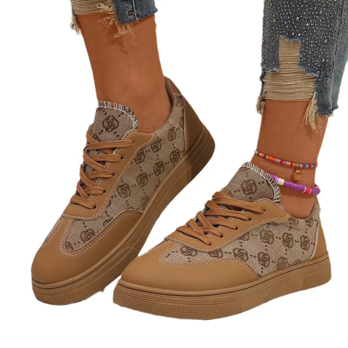 Foreign trade large size printed canvas trend German training women's shoes 2025 spring and autumn new light simple all-match sports women's