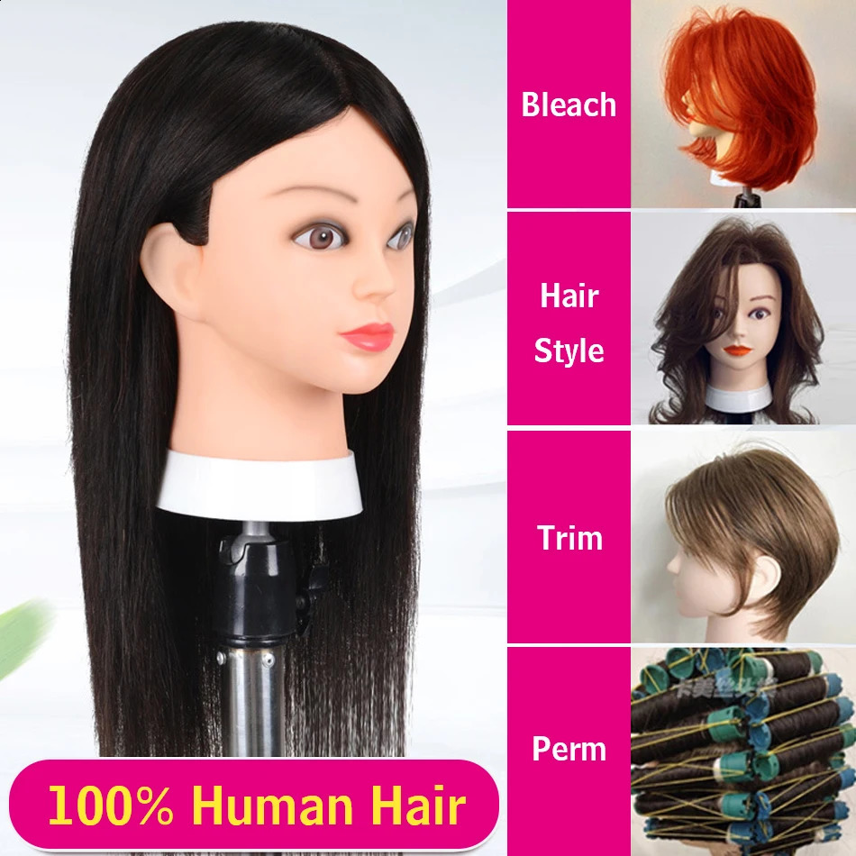 Long Hair Mannequin Head with Human Hair Hairdresser Practice Training Head Cosmetology Manikin Doll Head And Wig Stand Tripod 250114