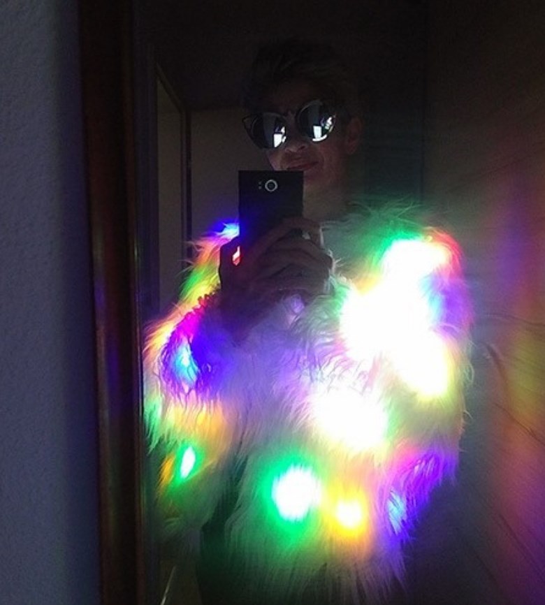 Women's Fur LED Jacket Light Up Coat Flash Costume With Lights Outwear Nightclub