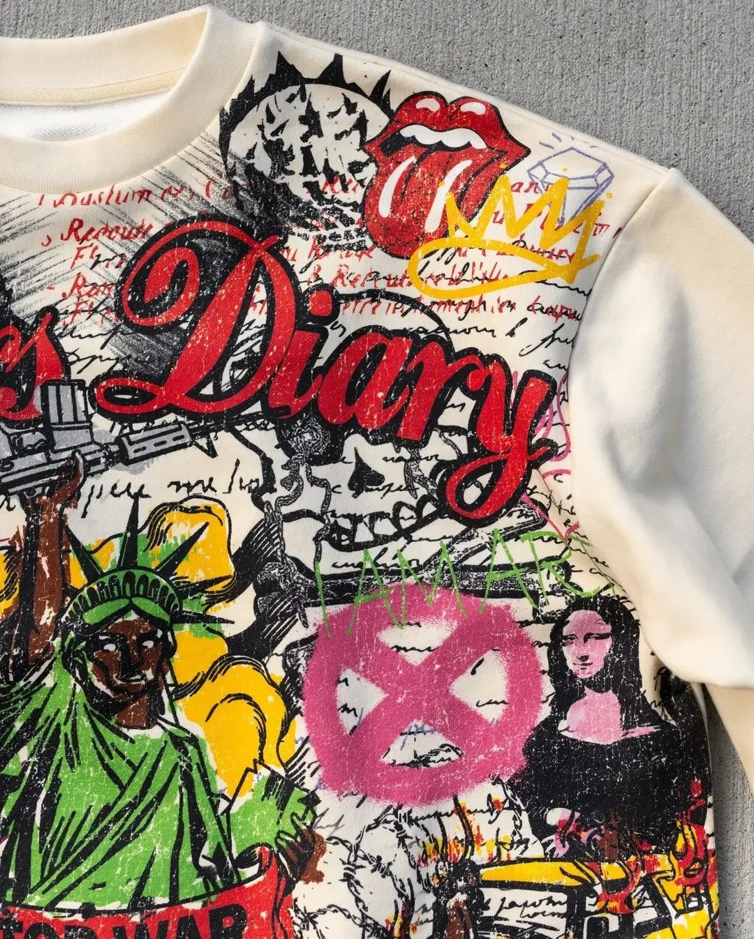 Y2k T-shirt Mens Harajuku Hip Hop Graffiti Print Mid Sleeve Retro Round Neck Short Sleeve Top 250110