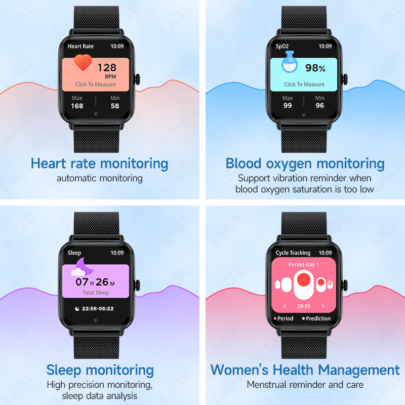 LIGE's latest Bluetooth smartwatch sports meter step multi-functional watch lift screen light sleep monitoring music control Bluetooth call Remot