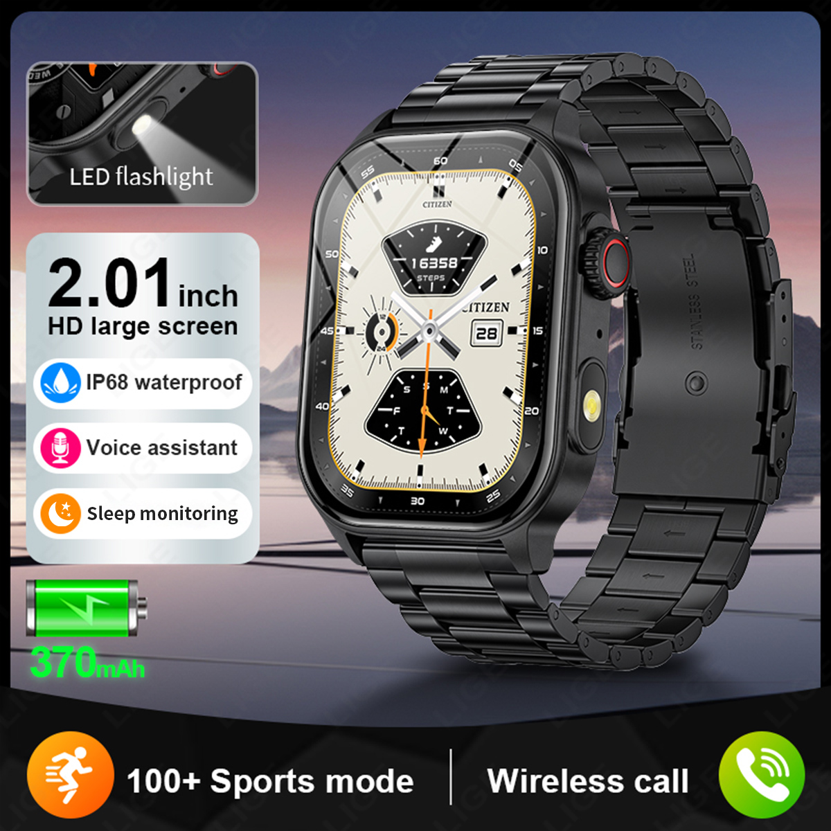 LIGE's latest Bluetooth smartwatch sports meter step multi-functional watch lift screen light sleep monitoring music control Bluetooth call