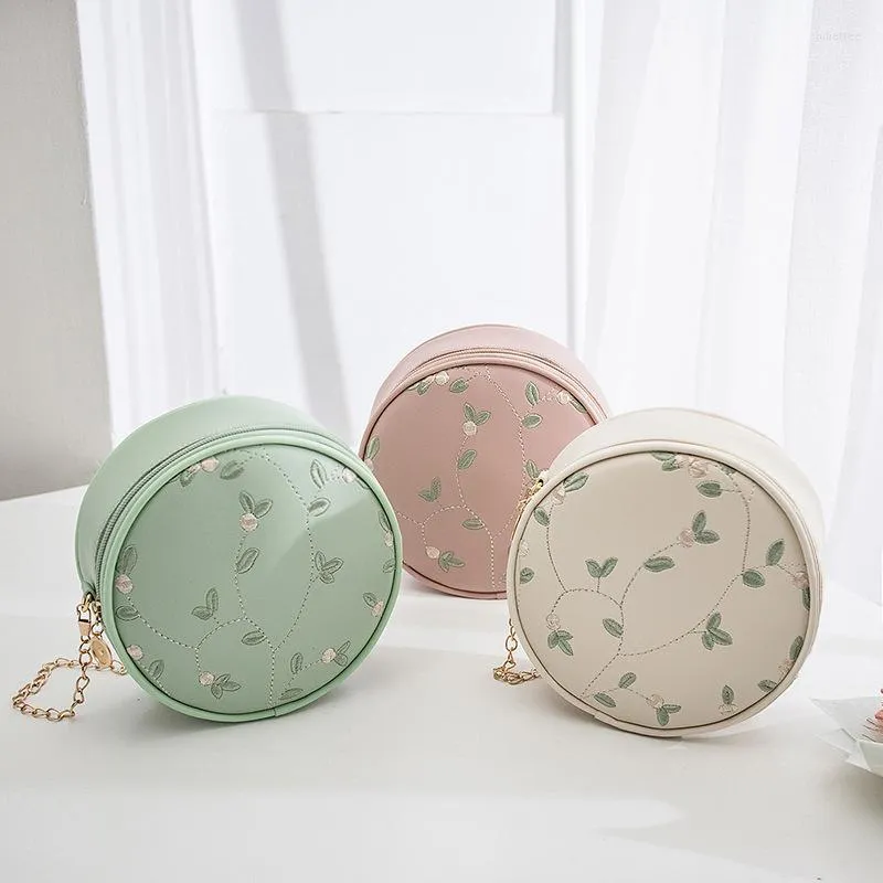 Women's Luxury Lace Round Purse - PU Leather Evening Bag with Fresh Flower Chain Strap