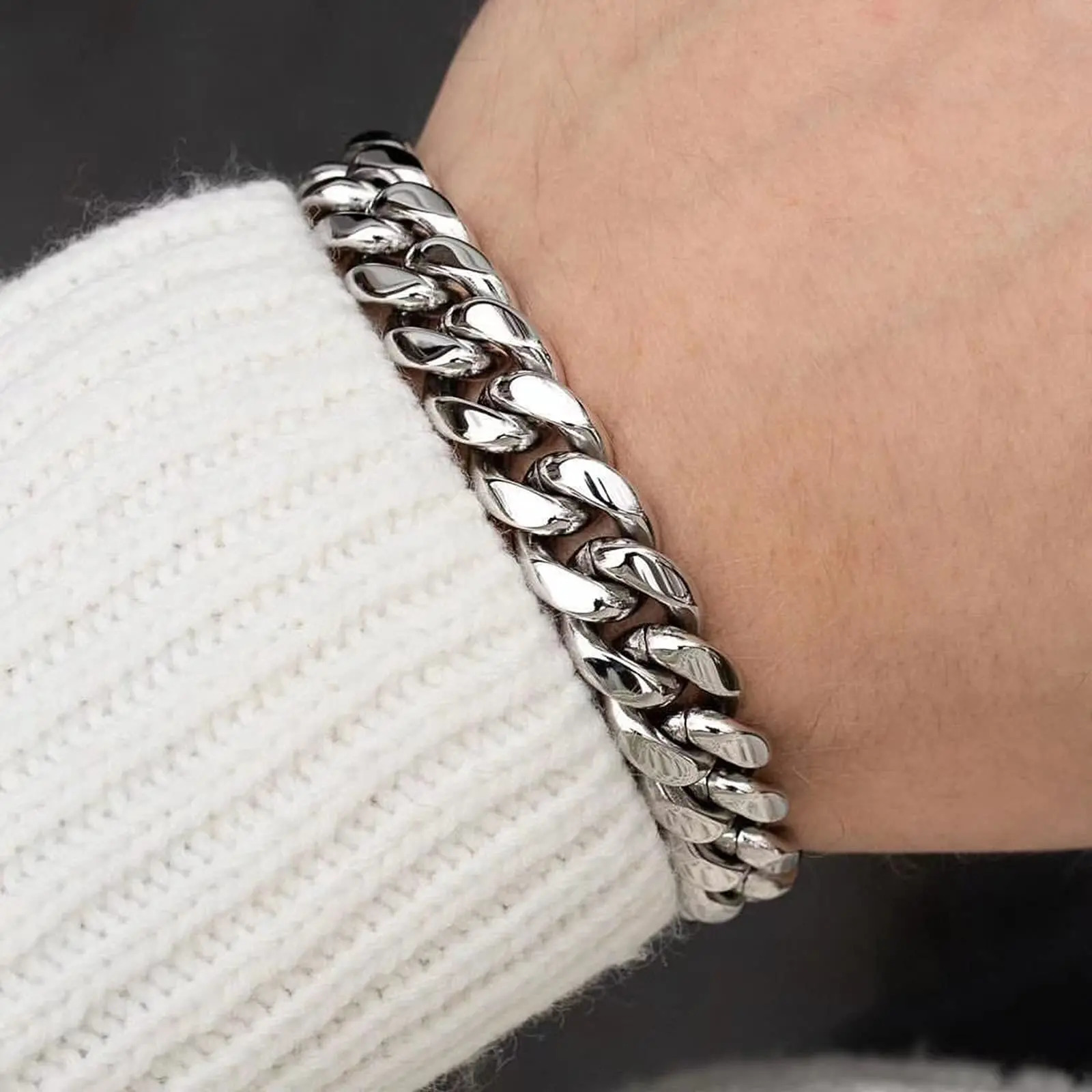 Men Stainless Steel Bracelet 6-14mm 18 K Gold Plated Miami Cuban Link Charm Bracelet For Men Pulsera Acero Inoxidable 250115
