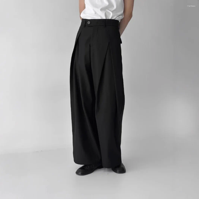 Men's Pants Spring-Autumn High-End Feel Loose-Fit Straight-Leg Casual Trousers Blacktrousers Slim Fit Wrinkled