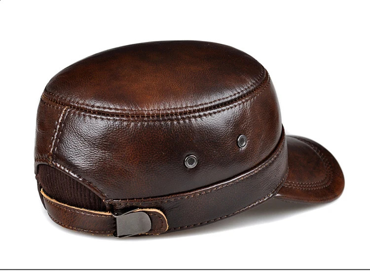 RY0108 Men Spring/Winter Genuine Leather Black/Brown Flat Baseball Caps Male 54-62 cm Customized Size Outdoor Golf Hat 241230