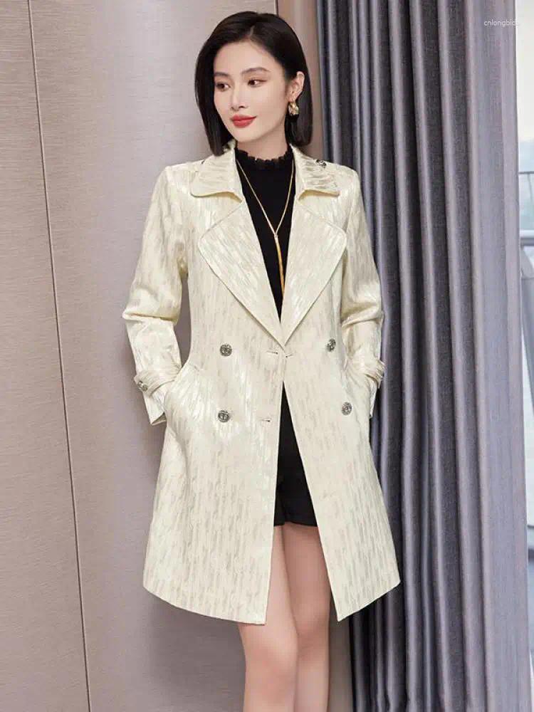 Womens Trench Coats Autumn Winter Vintage Black Elegant Double Breasted Coat Women Beige Long Sleeved Windbreaker Jacket 2025 Fashion Y2k