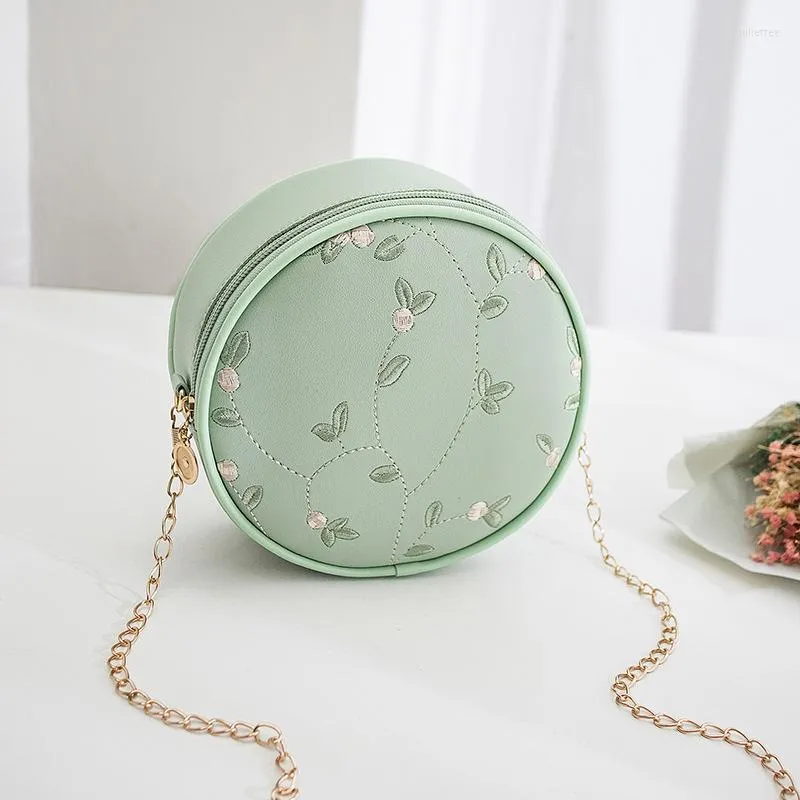 Women's Luxury Lace Round Purse - PU Leather Evening Bag with Fresh Flower Chain Strap