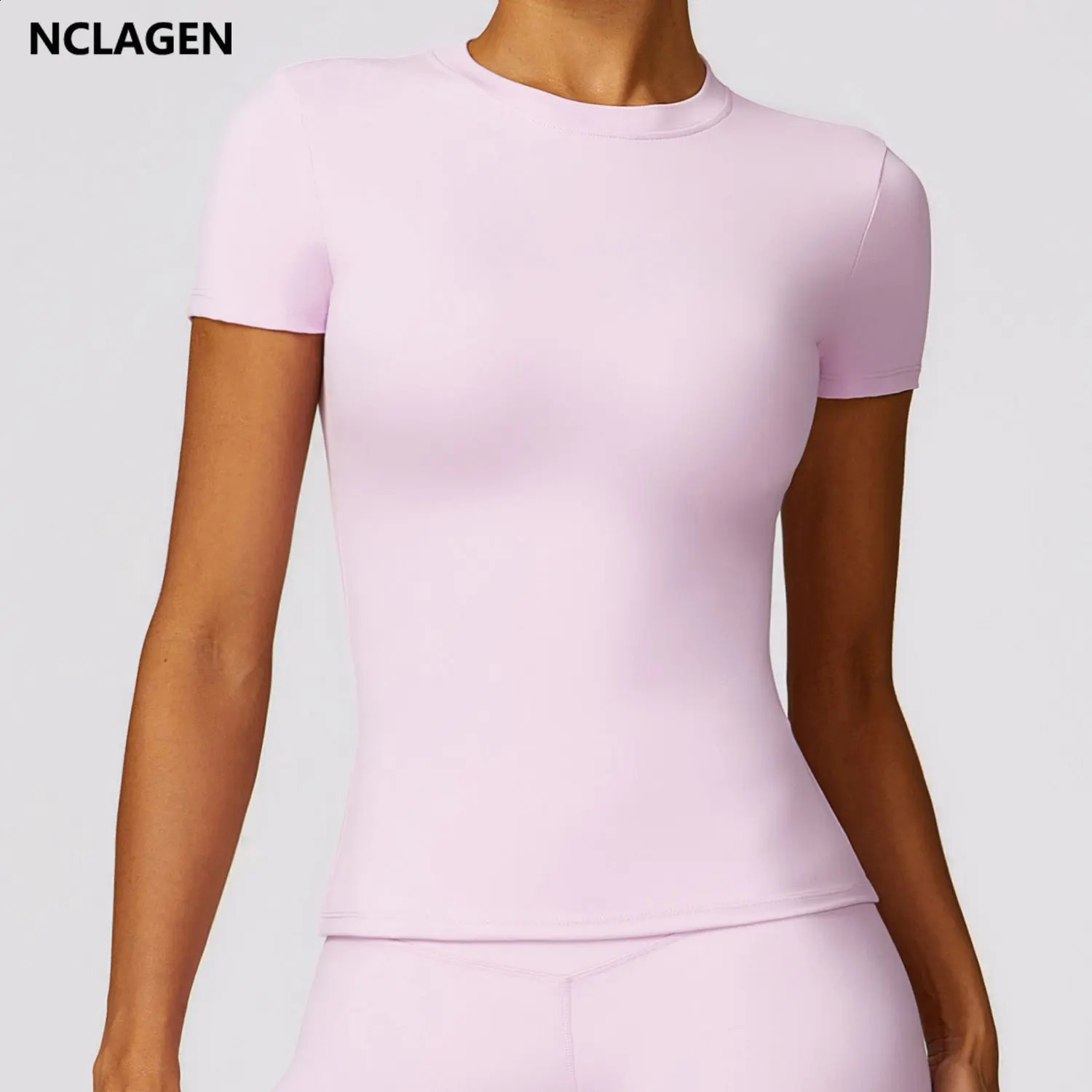 NCLAGEN Women Running Sports T Shirt Summer Short Sleeve Round Neck Breathable Stretchy GYM Yoga Slim Fitness Active Top Tee 250113