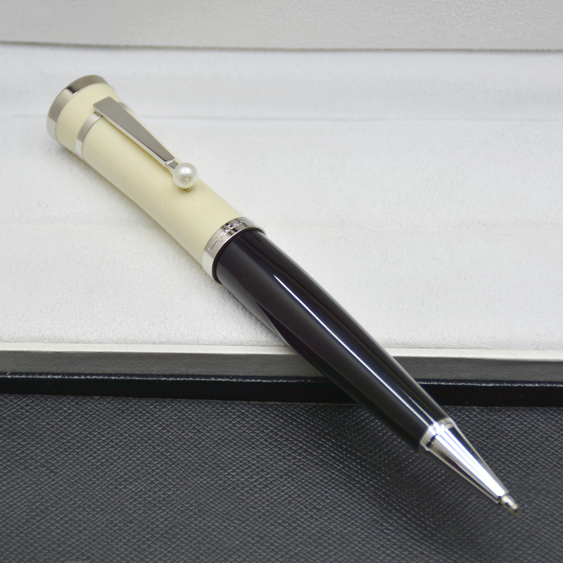 classics Black and white Roller ball pen / ballpoint / Fountain pen with Pearl clip office stationery business Writing refill pens for birthday gift