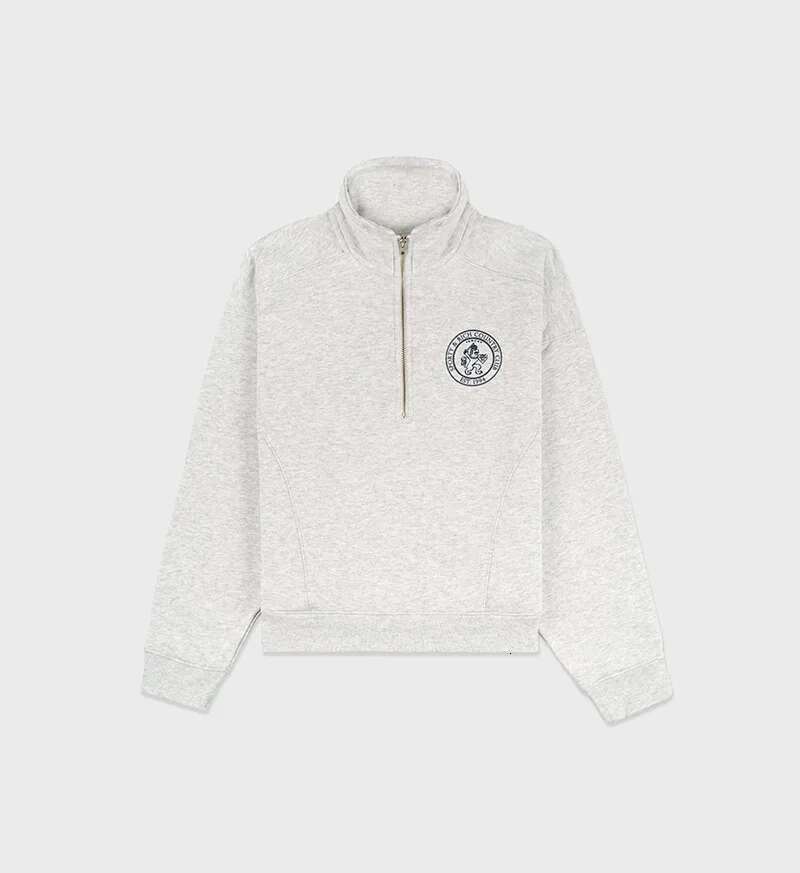 New North American Niche Sporty&Rich Zipper Semi High Neck Lion Letter Printed Fleece Sweatshirt