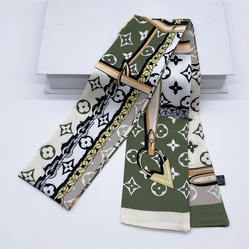 Fashion Four Leaf Clover Soft Fabric Scarf Designer Print Scarves Silk Headband For Women&Girl Gift Long Handle Bag Scarves Ribbon Head Gifts 8*120cm