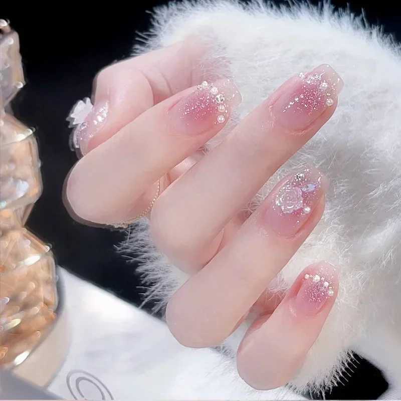 24Pcs Cute Press on Nails Short Square False Nails Glitter Diamond Fake Nails Cat Eye Full Cover Artificial Nails Tips for GirlsW250120
