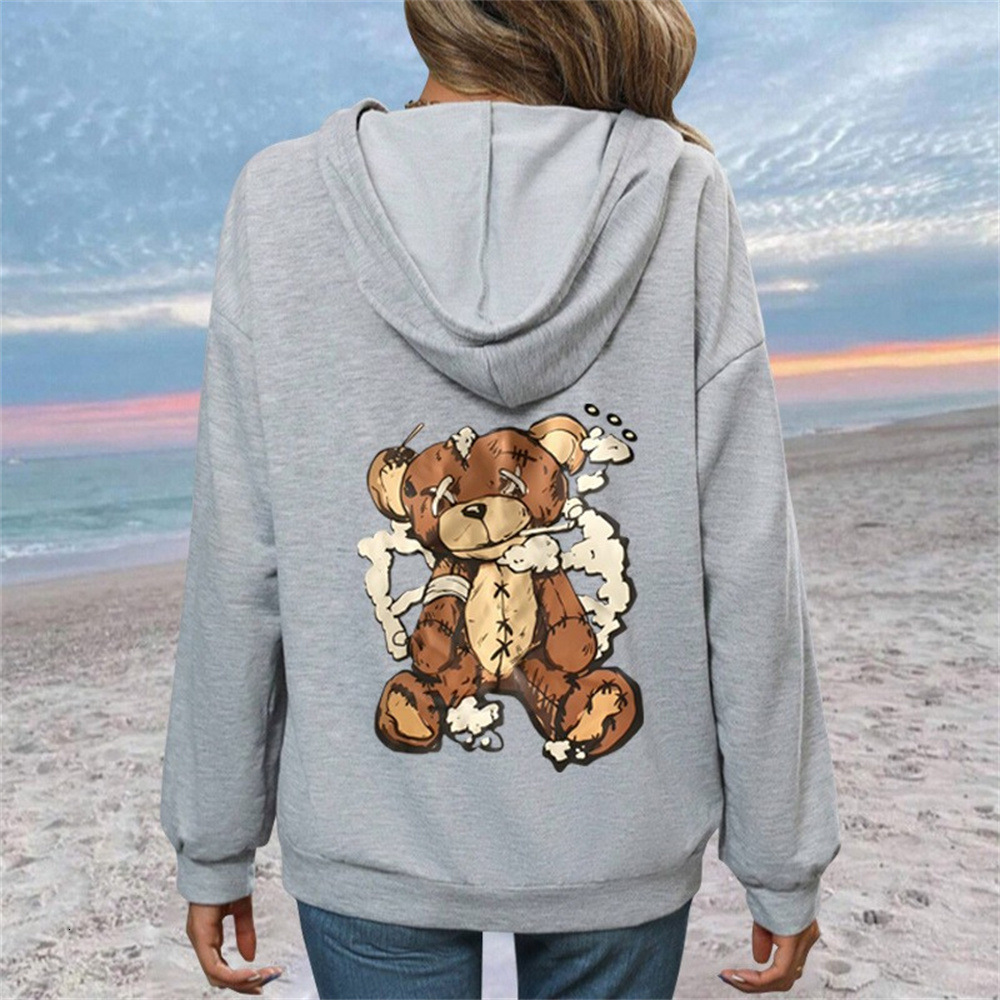 Autumn And Winter New Letter Fashion Printed Back Collar With Fleece Hooded Sweatshirt For Women 12