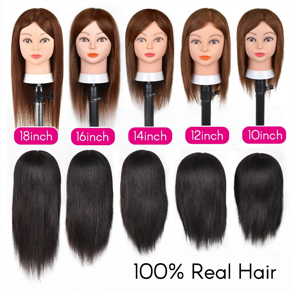Long Hair Mannequin Head with Human Hair Hairdresser Practice Training Head Cosmetology Manikin Doll Head And Wig Stand Tripod 250114