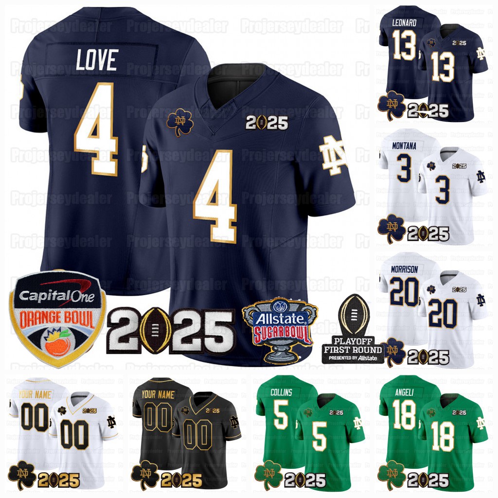 4 Jeremiyah Love Fighting Irish 2025 National Championship Jerseys Notre Dames Riley Leonard Benjamin Morrison Beaux Collins Joe Montana Jack Kiser
