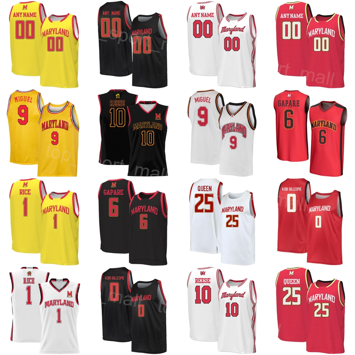 Print College Basketball Maryland Terrapins Jersey 25 Derik Queen 0 JaKobi Gillespie 10 Julian Reese 9 Selton Miguel 1 Rodney Rice 6 Tafara Gapare Mans Youth Woman
