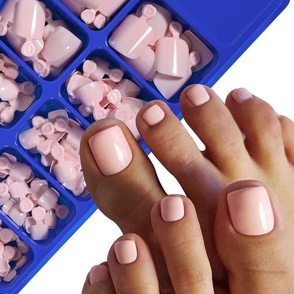 100 pieces/box of short square fake toys solid color acrylic foot nails artistic tips full cover toys pressure machines on toe extension toolsW250120