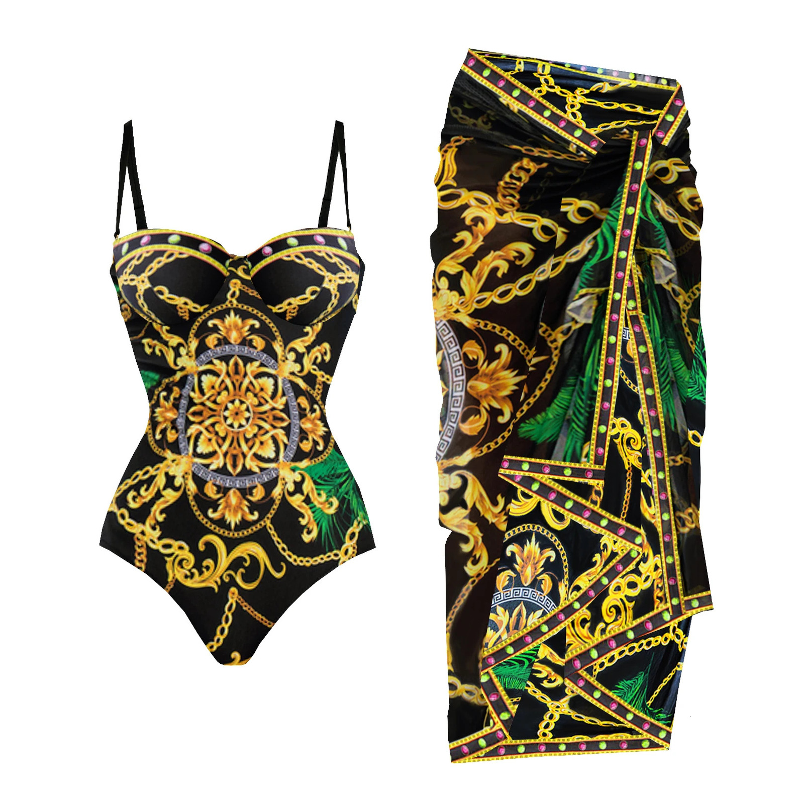 Push Up One Piece Swimsuit With Cover Up Sexy Swimwear Women 2025 Printed Swim Suits Female Bikinis Sliming Bodysuit Beachwear 250116