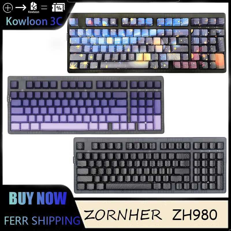 Keyboards ZORNHER ZH980 Topo2.0 Mechanical Keyboard Geming Wireless 2.4G Bluetooth Custom Office HIFI Mute Topographic Starry Night z250120